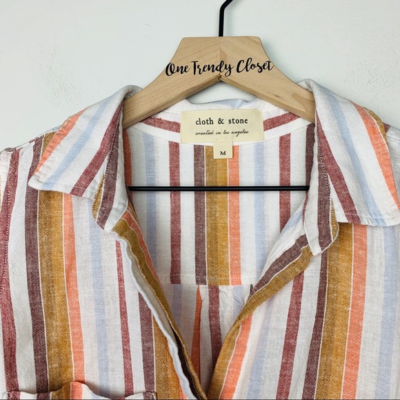 Cloth & Stone Multicolor Striped Sleeveless Tie Blouse - Picture 4 of 11